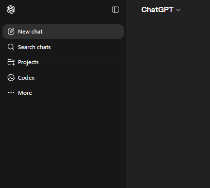 ChatGPT sidebar showing the Projects option