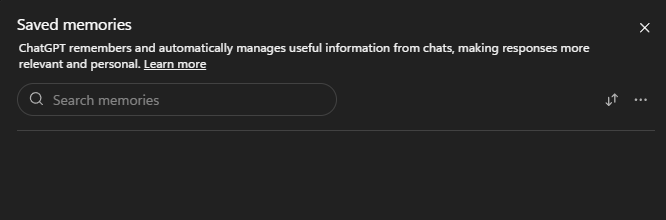 ChatGPT Saved memories screen